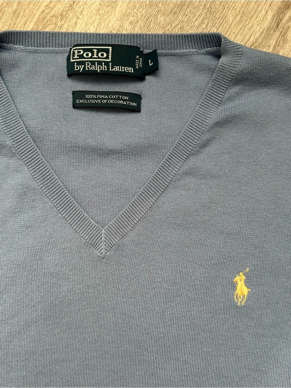 Polo by Ralph Lauren Light Blue V-Neck Sweater Vest with Yellow Pony L